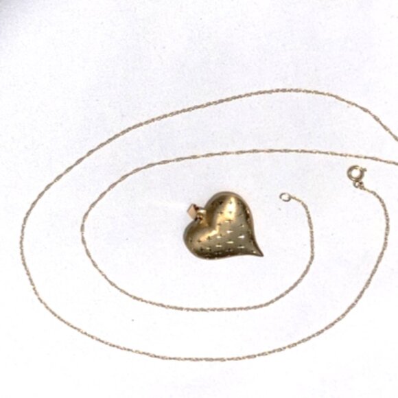 14K Yellow Gold Puffy Heart Pendant and 10K Gold Necklace - Picture 9 of 13